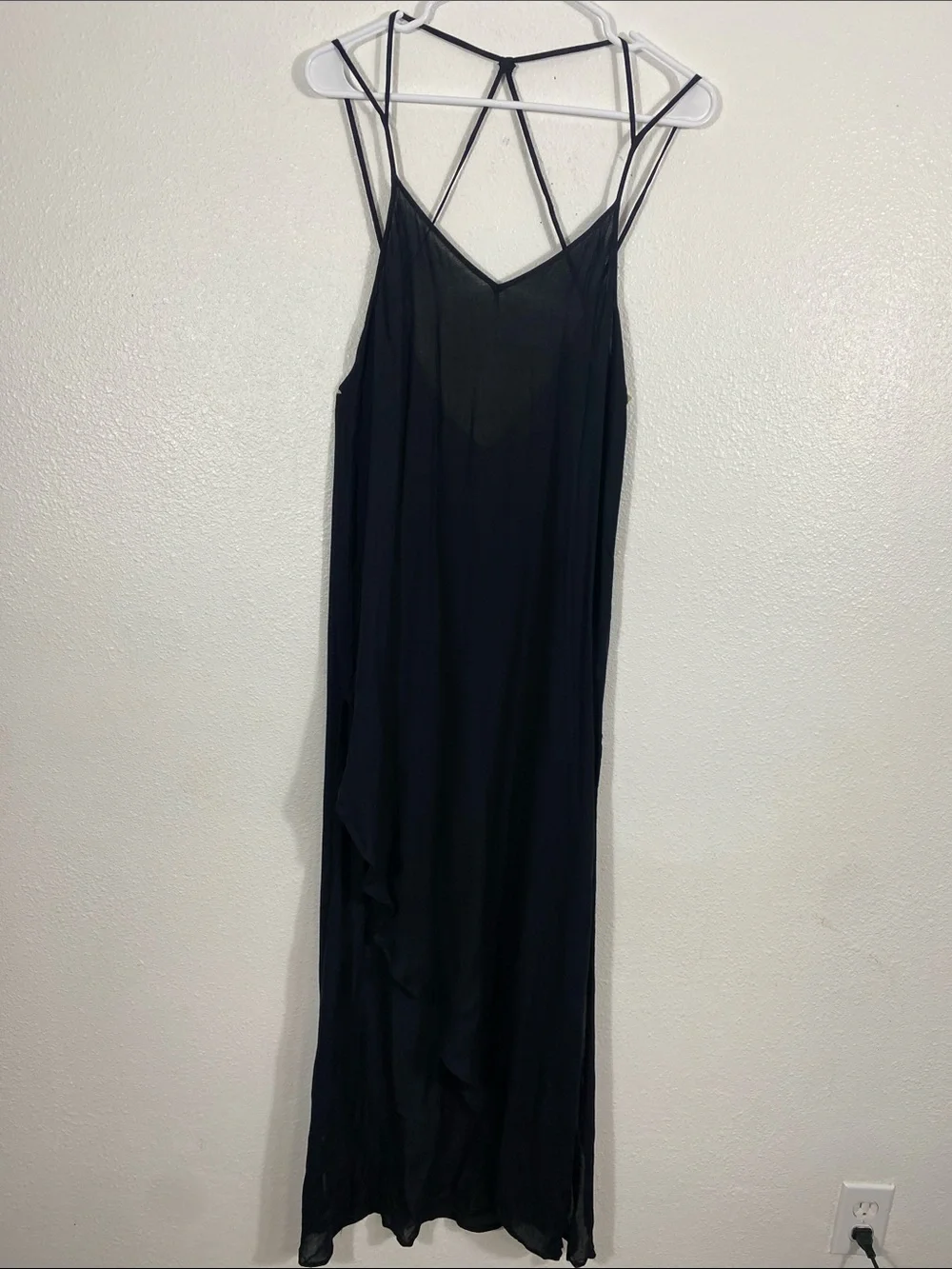 Free People Black Long Crisscross-Back Nightgown with Asymmetric Hem 100% Rayon